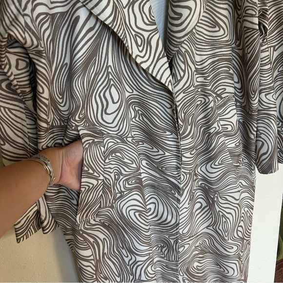 Open Edit Brown and Cream Patterned Trench Coat Lagenlook Artsy - Picture 6 of 12